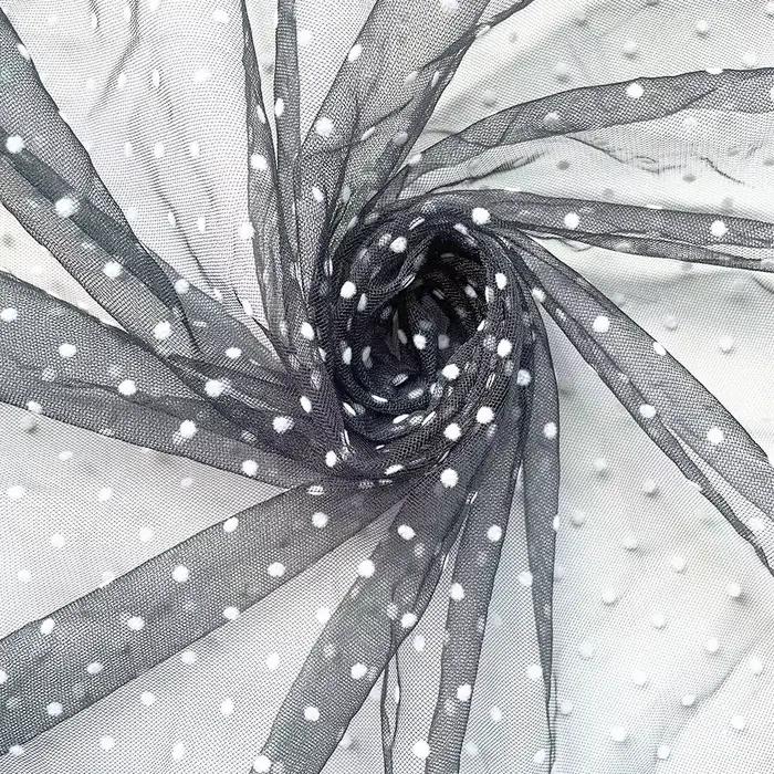 Tissu Tulle floqué à pois
