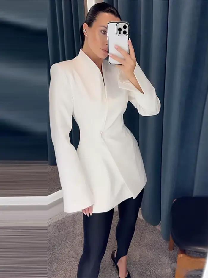 Ensemble jupe Blazer élégante et couleur unie pour femmes