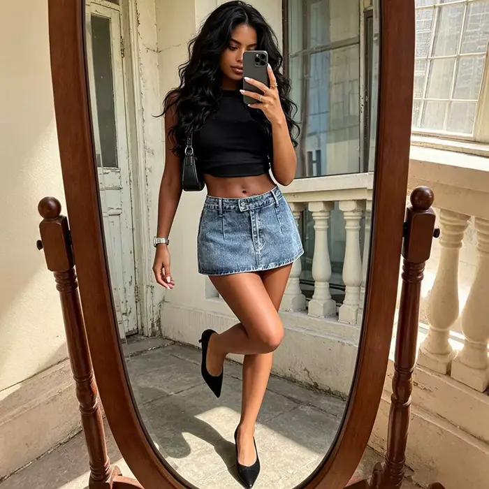 Jupe en jean rétro sexy pour femme, été 2026, anti-transparence, taille haute, mini-jupe trapèze amincissante, jupe enveloppante pour femme