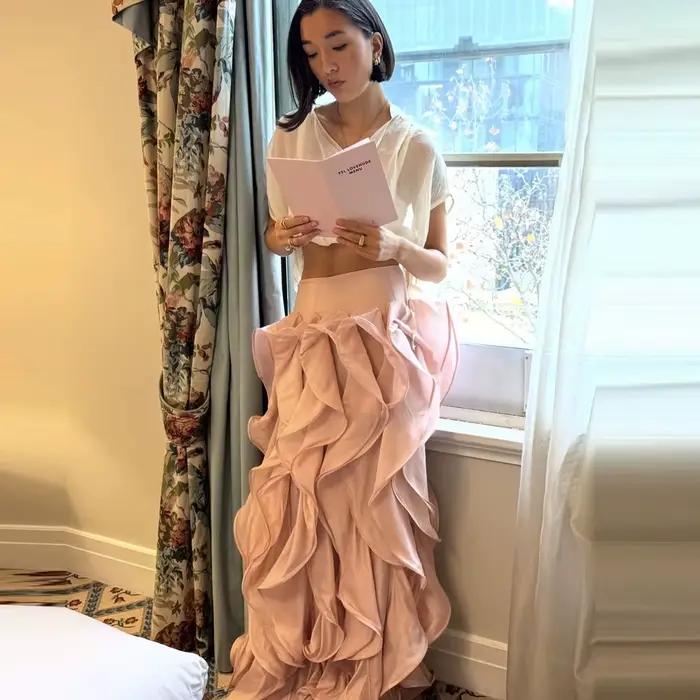 Jupes à volants rose poudré pour femmes