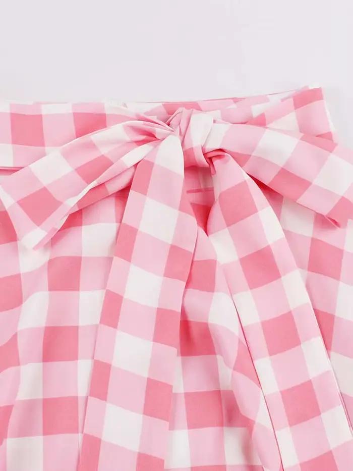 Jupe Midi Plissée à Carreaux pour Femme, Taille Haute, Vintage, Décontractée, Ligne A, avec Poche, Ceinture, Été