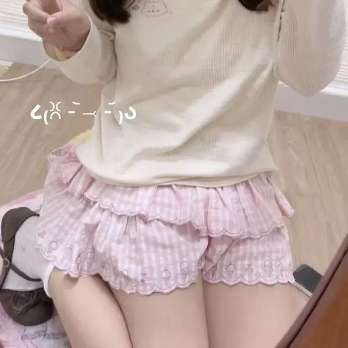 Harajuku japonais doux été jupe femmes taille haute Kawaii broderie Mini