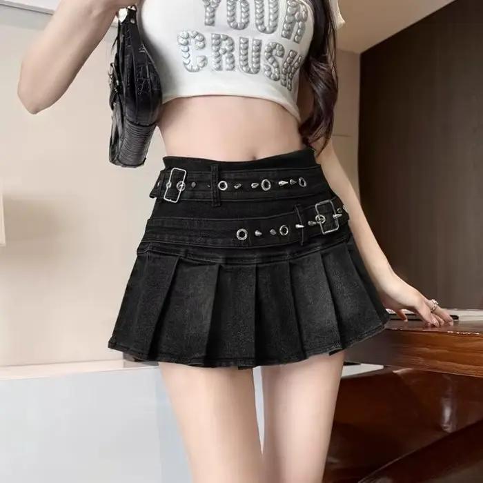 Deeptown Vintage Denim jupe femmes Sexy épicé fille plissée Mini
