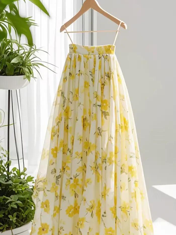 Jupes longues à fleurs jaunes pour femmes