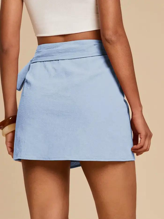 Jupe pour femme en lin, taille haute, asymétrique, avec fente, ceinture, couleur unie, simple, décontractée, polyvalente, pour le quotidien