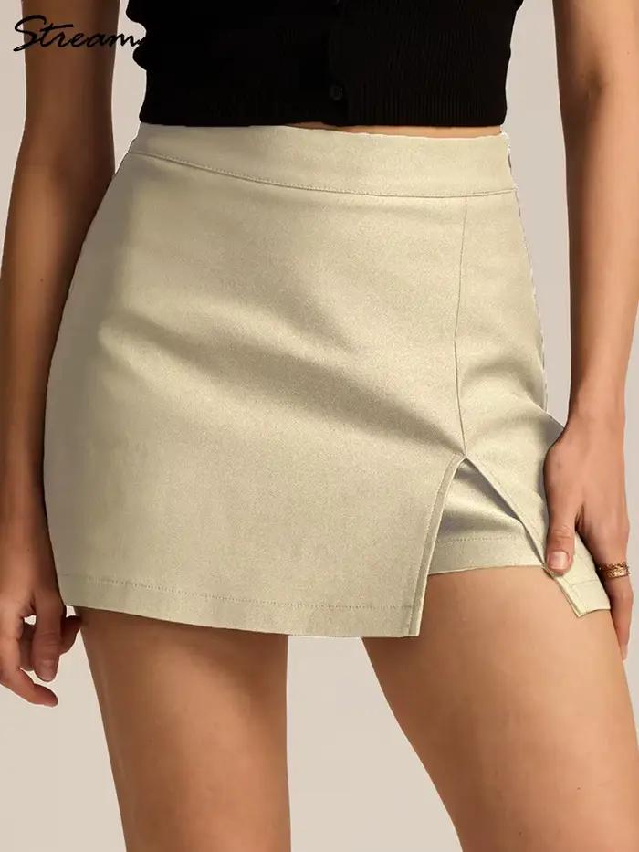 Mini jupe divisée d'été pour femmes jupes élastiques noir bureau dame fente