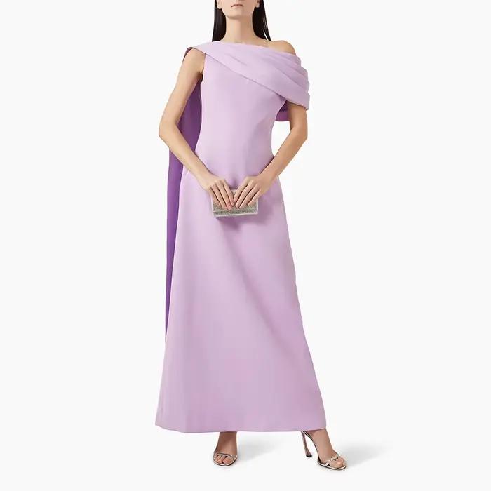 Robe de bal lavande mi-longue, asymétrique épaule dénudée, ligne A, longueur cheville, drapée, sans manches, robes de soirée formelles