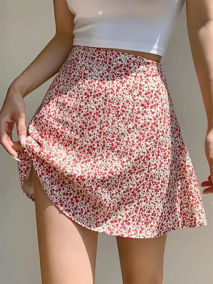 Jupe femme taille haute florale rouge jupes pour femmes court Style coréen 2025 tendance Premium mode Vintage esthétique pas cher V Y2k