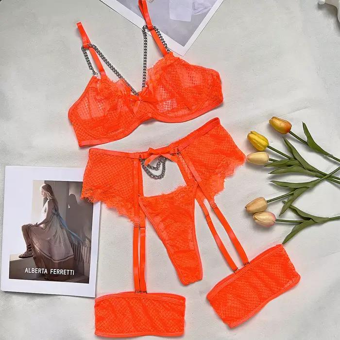 Lingerie sous-vêtements soutiens-gorge ensembles dentelle jarretière Lingerie femmes intimes 2024 soutien-gorge à armatures et culotte tongs dames ensemble de sous-vêtements