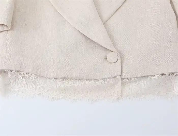 Blazer court blanc pour femme, nouvelle collection été 2026, à manches courtes, orné de dentelle, sexy, tendance et polyvalent