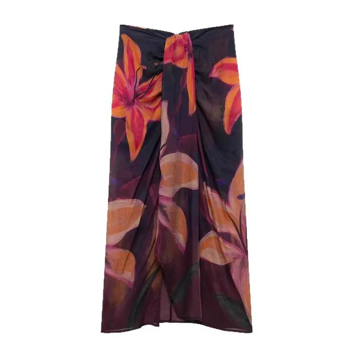 Jupe mi-longue simple et tendance à imprimé floral