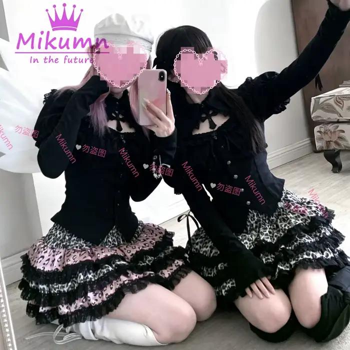Jupe courte plissée Mikumn Harajuku gothique rose imprimé léopard Y2K punk en dentelle style Lolita Kawaii chic streetwear pour femme