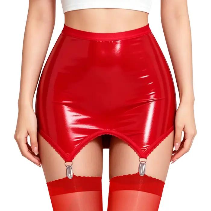 Mini-jupe moulante en similicuir PU effet latex pour femme
