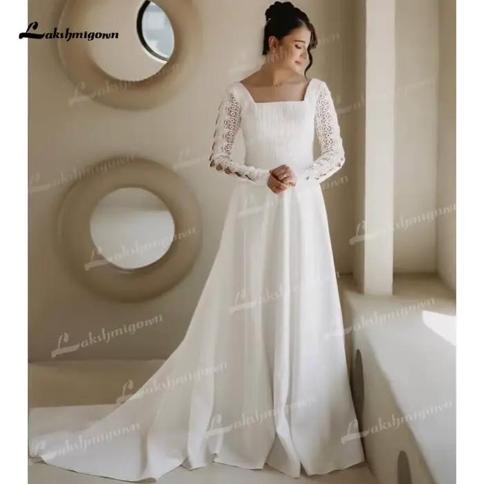 Robe de mariée bohème à col carré et manches longues