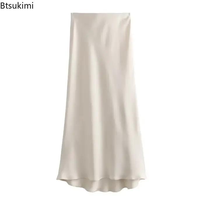 Nouvelle jupe longue élégante en satin de soie pour femme
