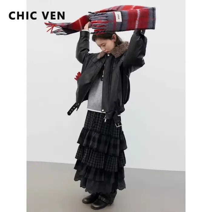 CHIC VEN – jupes coréennes pour femmes, nouvelle jupe longue multicouche rétro, taille haute, demi-longueur, vêtements automne hiver 2026
