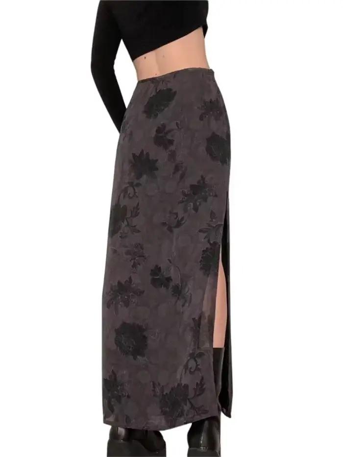Jupe longue taille haute à fleurs pour femmes
