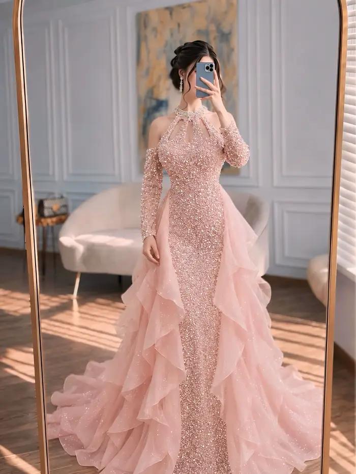 Jupon en tulle superposé rose poudré |   Jupe de mariée sirène à volants, longueur au sol |   Jupes de soirée romantiques pour mariage
