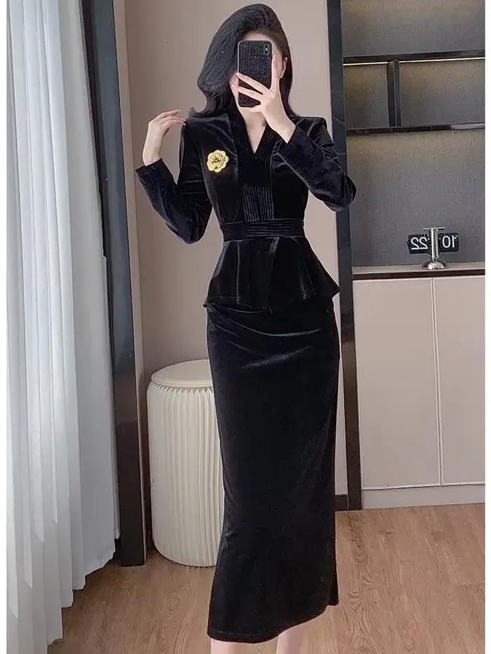 Ensemble jupe et haut en velours pour femme