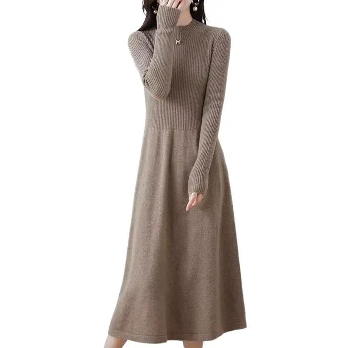 Robe longue en laine et cachemire pour femme