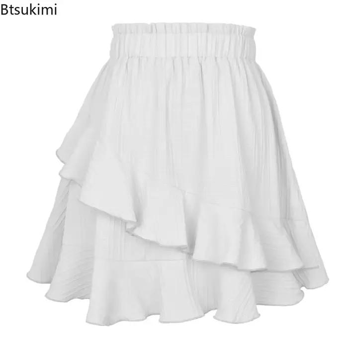 Nouvelles femmes jupes mode femmes jupe à volants taille haute irrégulière couleur unie jupe courte femmes à la mode couleur unie jupes