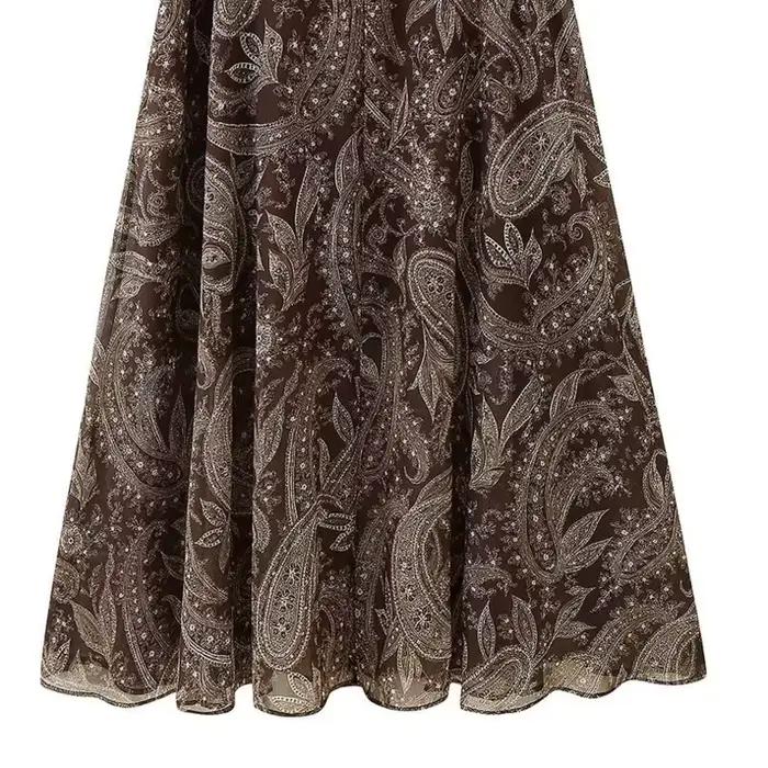 Jupe évasée imprimée à la mode pour femmes, jupe taille haute à imprimé Paisley, jupe longue fluide, style bohème décontracté pour femmes PVCK