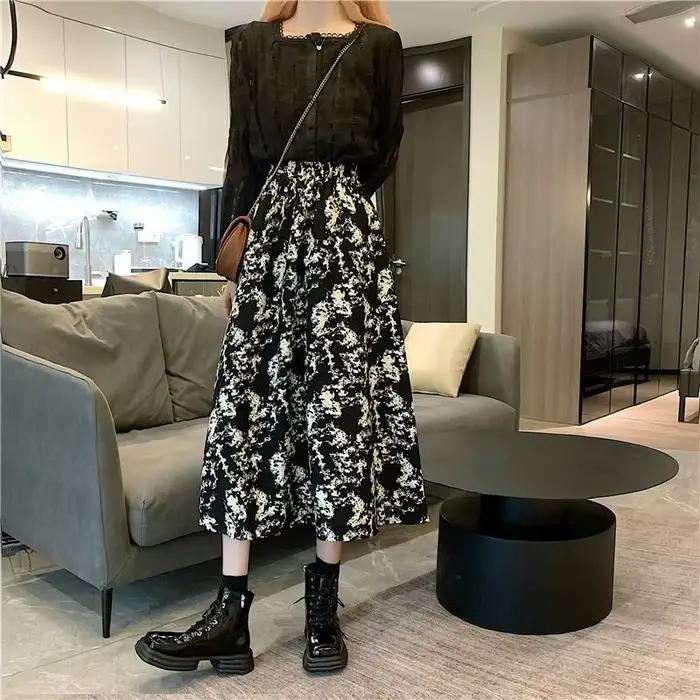 Jupes mi-longues taille haute vintage pour femmes