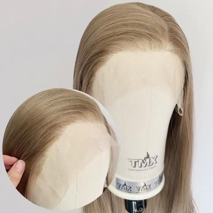 Perruque Lace Front Wig synthétique lisse et soyeuse à reflets blonds, mélange de couleurs 13x4, cheveux synthétiques résistants à la chaleur pour femmes, usage quotidien