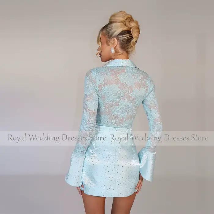 Mini robe de cocktail moderne personnalisée, robe de bal, col en V, manches longues, robe de soirée formelle pour mariage