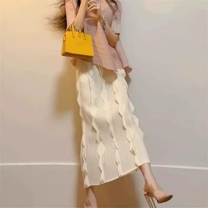 Demi-jupe plissée de haute qualité pour femmes, jupe amincissante taille haute élastique, nouveau Style d'été 2021, jupe longue mi-longue décontractée à volants