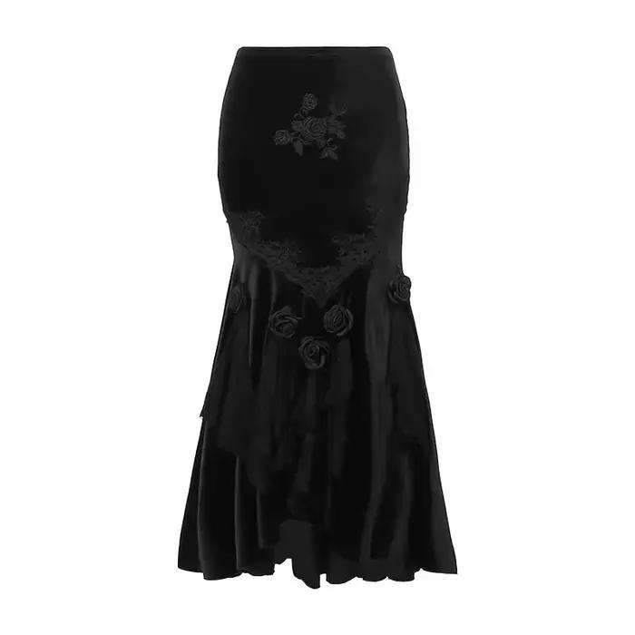 Mall Goth velours queue de poisson jupe femmes Vintage Jacquard hanche enveloppement fée Grunge