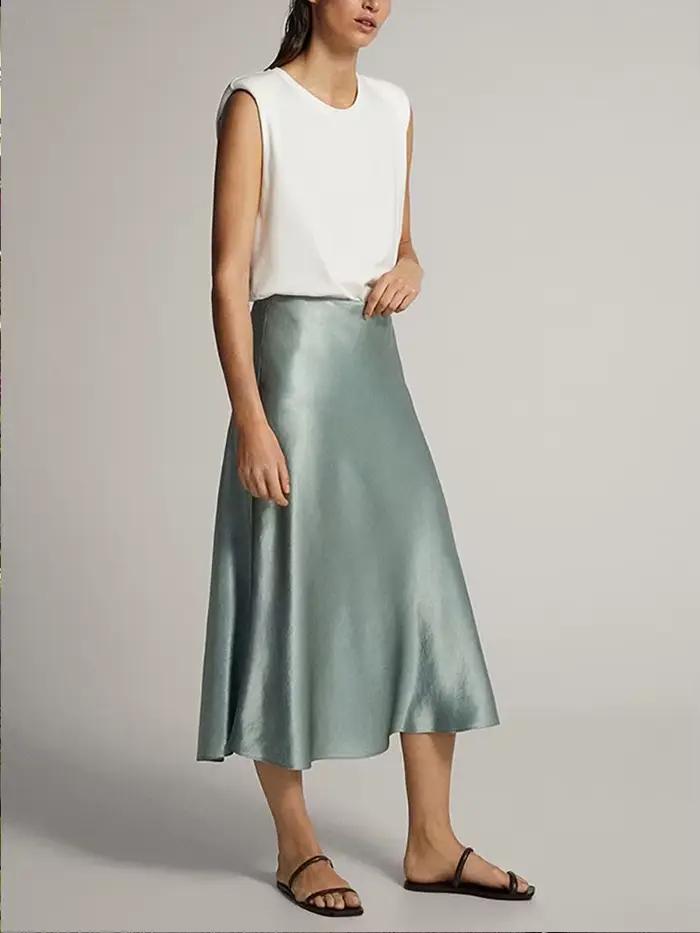 Jupe longue en satin taille haute pour femme