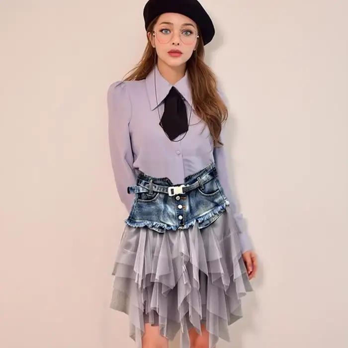 Jupe en jean taille haute pour femme