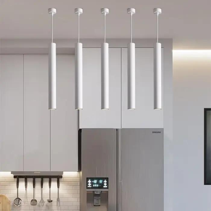 Lampe suspendue LED moderne, lampe à tube long, décoration pour îlot de cuisine, salle à manger, boutique, comptoir de bar, lampes suspendues en forme de tube cylindrique