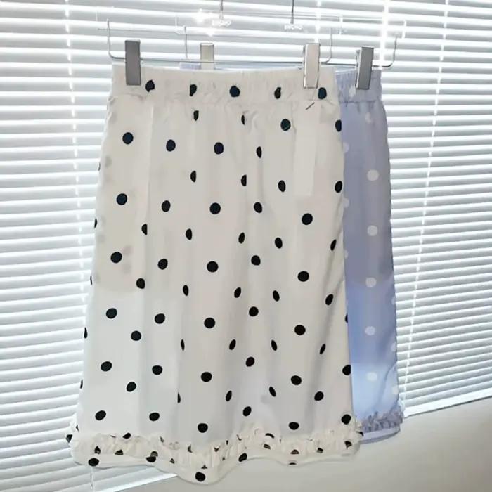 Jupe mi-longue en mousseline de soie à gros pois imprimés, style rétro pop, avec taille élastique pour filles