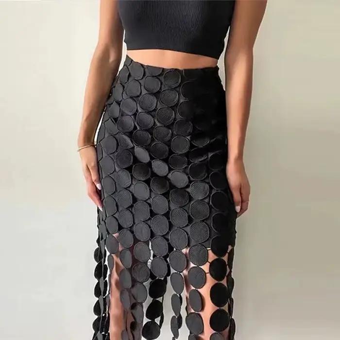 Jupe multicolore moyenne et longue à franges brodées creuses pour femmes