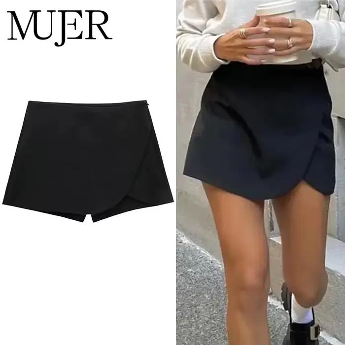 MUJER 2025 noir Mini jupe Shorts femme mode asymétrique