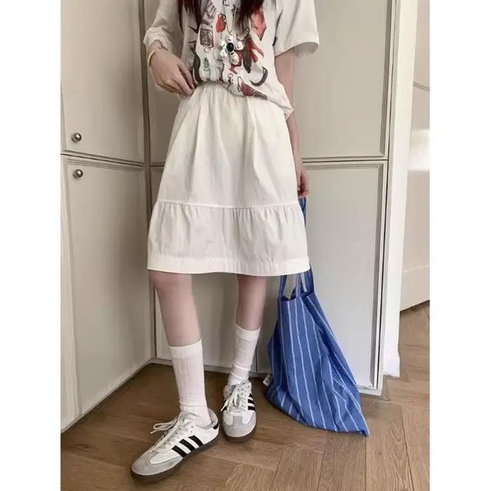 Jupe plissée taille haute décontractée, Style paresseux, polyvalente, amincissante, ligne a, jupe Midi en tissu Polyester, printemps
