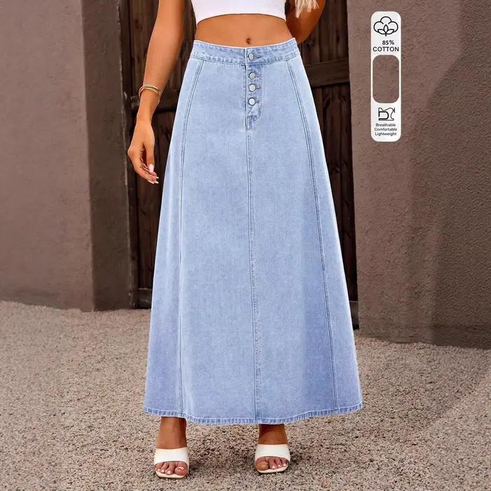 Jupe en jean mi-longue taille haute pour femmes
