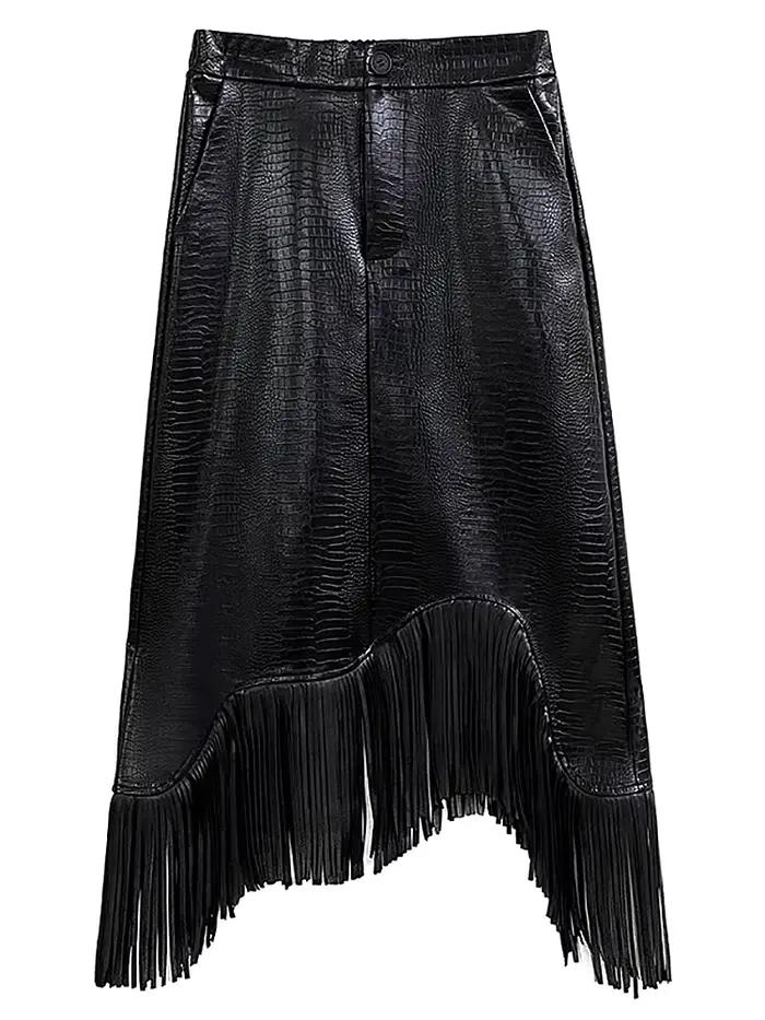 [EWQ] taille élastique jupe à franges noir à la mode vêtements pour femmes élégant
