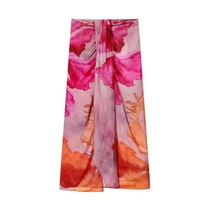 Jupe mi-longue simple et tendance à imprimé floral