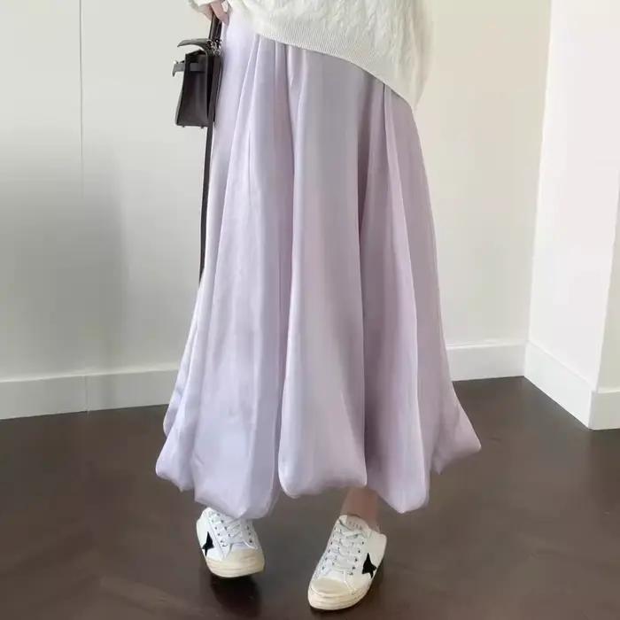 Jupe française en forme de bourgeon violet pour femmes, nouvelle jupe lanterne plissée, Tutu japonais, moyenne et longue, été