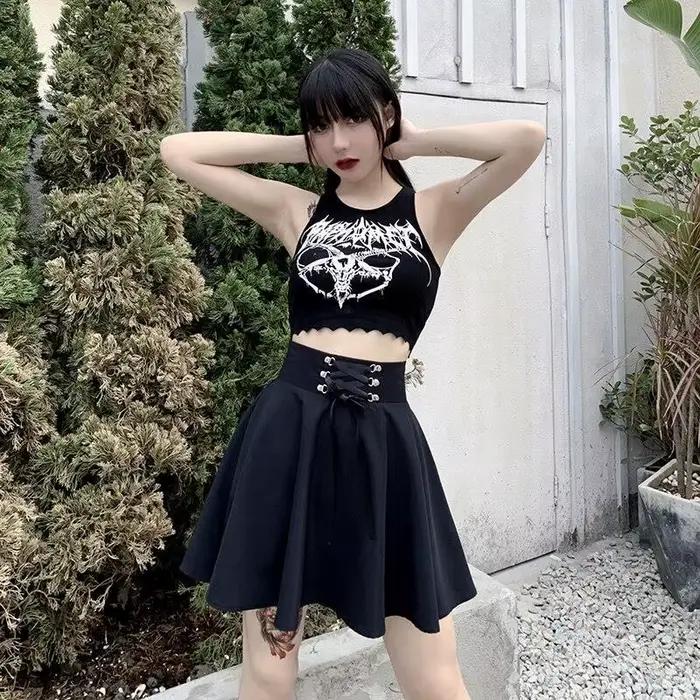 FICHOR – jupe gothique plissée à carreaux noirs pour femmes, Mini Style Hip Hop Punk, vêtements de club pour printemps et automne