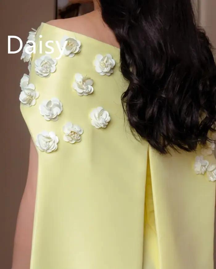 Robe de soirée fourreau longue pour fête de mariage, sur mesure, fleurs jaunes, sans bretelles, châles, tenue pour femme saoudienne, personnalisée