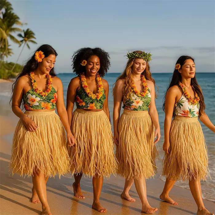 Lot de 4 jupes hula en raphia pour adultes (femmes et hommes)