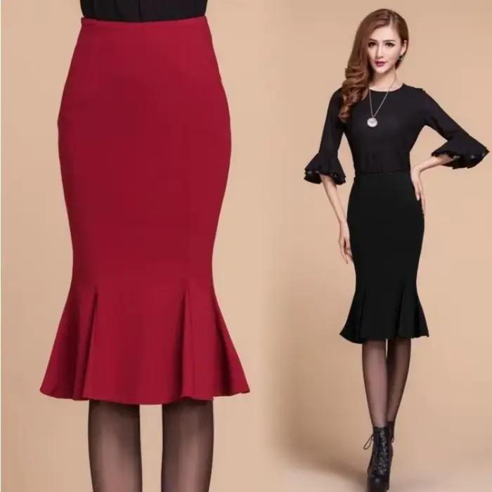 Jupe longue sirène taille haute à volants