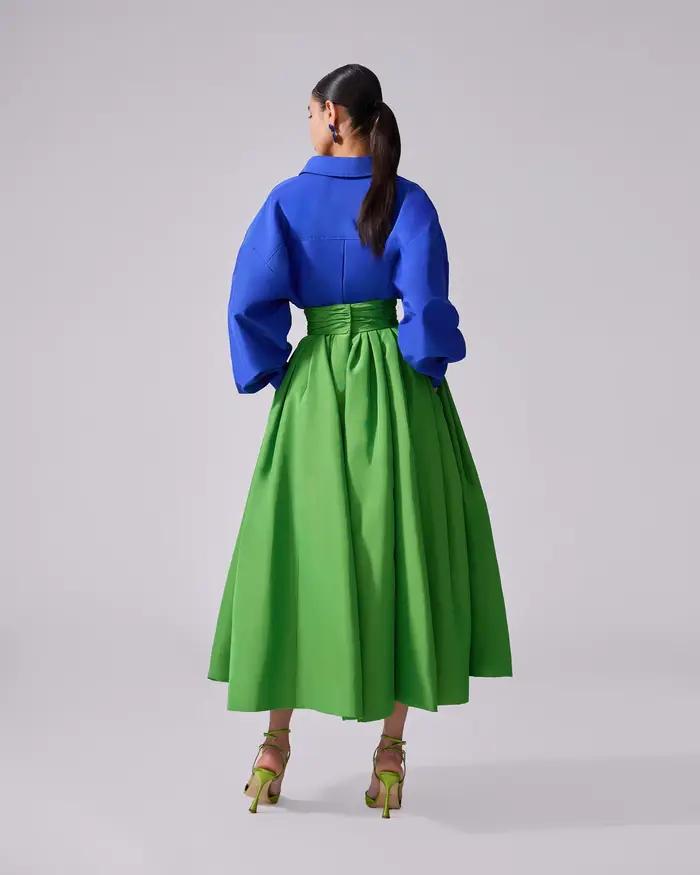Jupe trapèze en Satin vert clair pour femmes, avec poches pliables, longueur cheville, jupe de soirée, de bureau, nouvelle collection