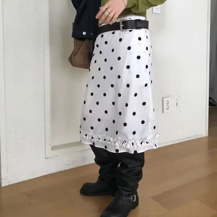 Jupe mi-longue en mousseline de soie à gros pois imprimés, style rétro pop, avec taille élastique pour filles