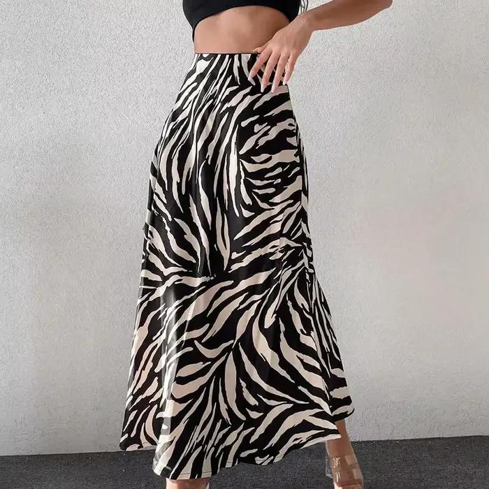 Jupe longue femme taille haute coupe ajustée imprimé zèbre
