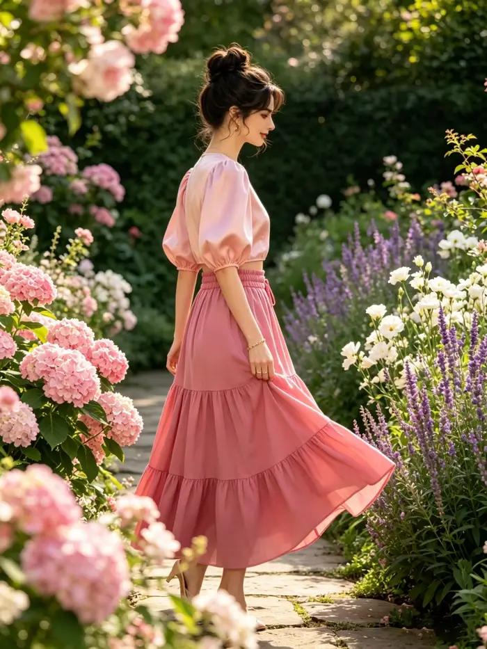 Jupe midi évasée à taille haute avec cordon de serrage